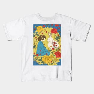 The white rabbit and the little girl on the moon Kids T-Shirt